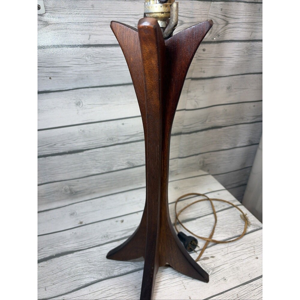 Mid Century Modern Danish Teak Wood Table Lamp Vintage Scandinavian 18”
